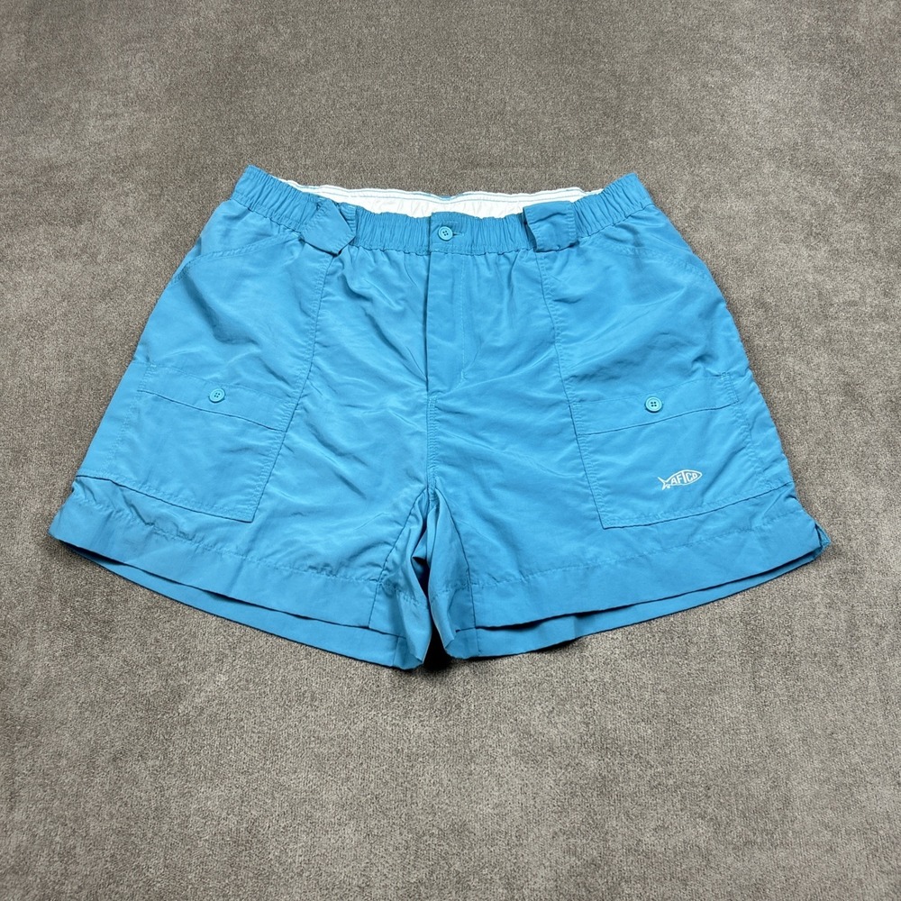 AFTCO Shorts Mens Performance Fishing 40 6" Inseam Blue Nylon Elastic Waist - Picture 1 of 8